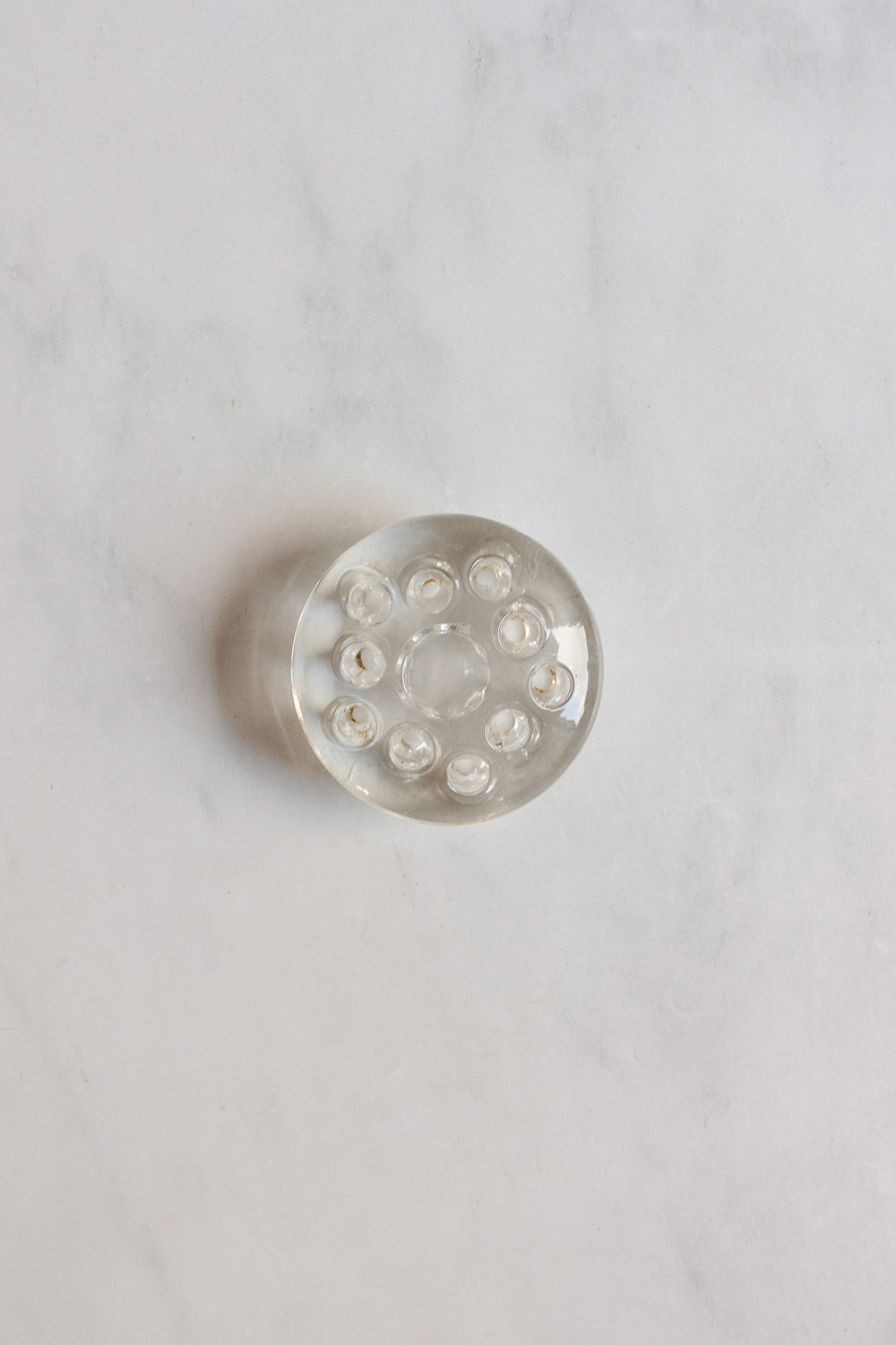 antique French glass flower frog with candle holder