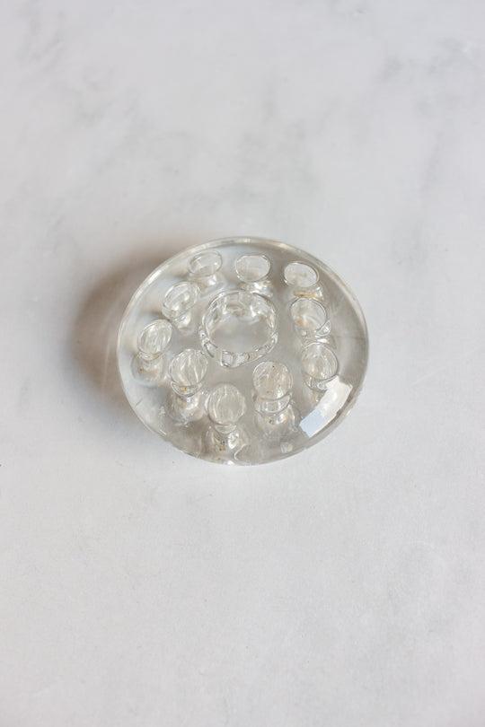 antique French glass flower frog with candle holder