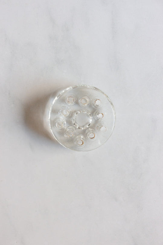 antique French glass flower frog with candle holder