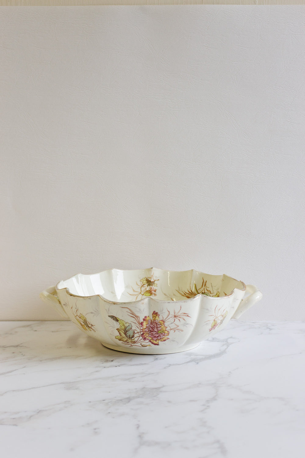 rare 1880s french luneville ruffled polychrome "pavot" serving dish
