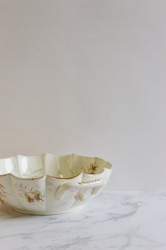 rare 1880s french luneville ruffled polychrome "pavot" serving dish