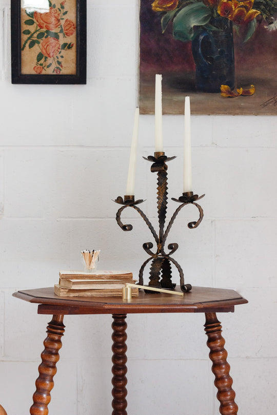 midcentury French wrought iron brutalist gothic candelabra