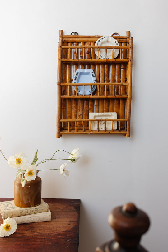 vintage french narrow bamboo shelf