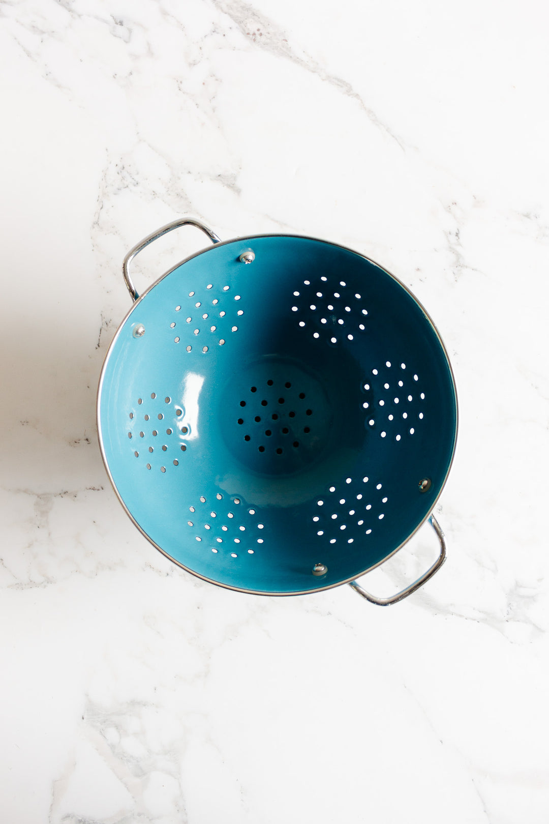 vintage french blue enamel country kitchen colander