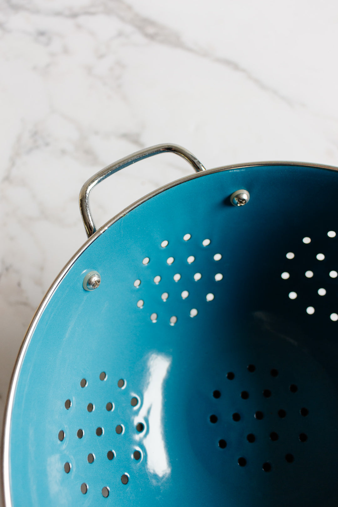 vintage french blue enamel country kitchen colander
