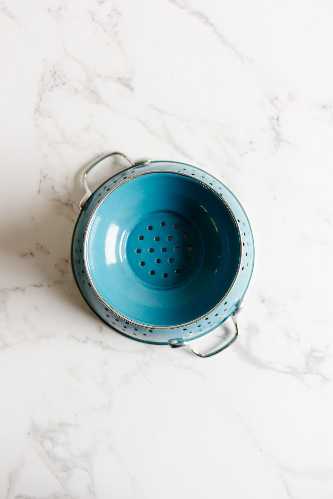 vintage french blue enamel country kitchen colander