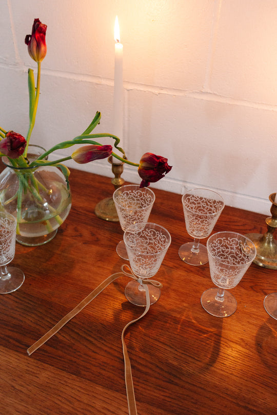 vintage french etched wine glasses, set of 8