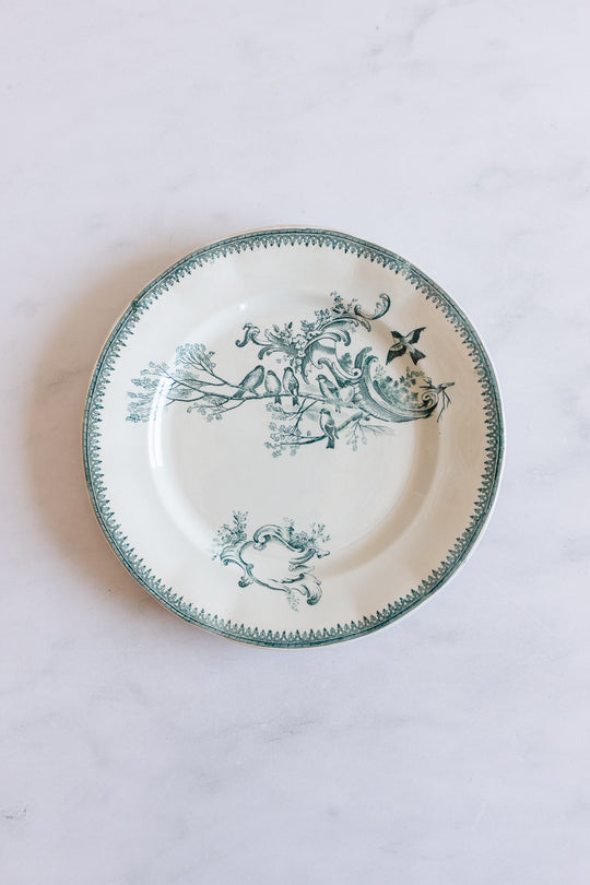 antique French “Rocaille” transferware dinner plates, set of 4