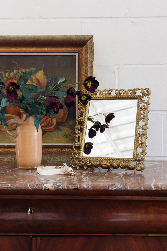 vintage french gilt cast iron standing mirror