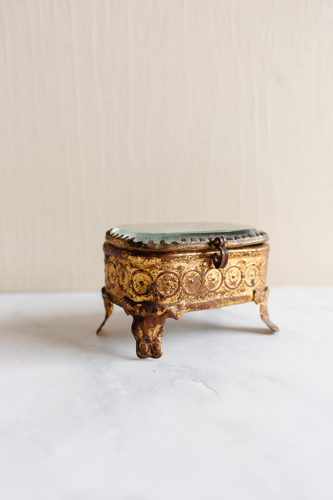 antique french petite beveled glass and ormolu bijoux casket