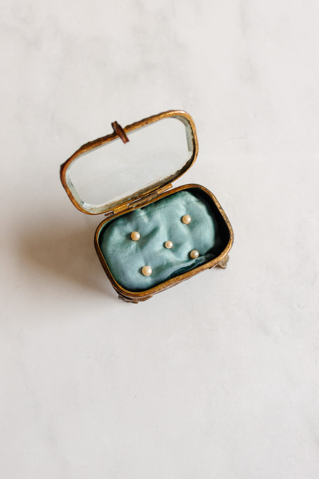 antique french petite beveled glass and ormolu bijoux casket