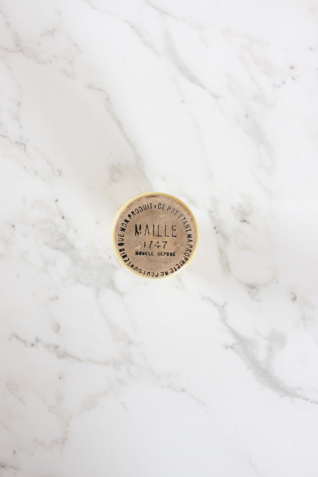 vintage french mustard jar with hand written typography