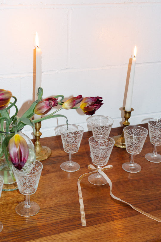 vintage french etched wine glasses, set of 8