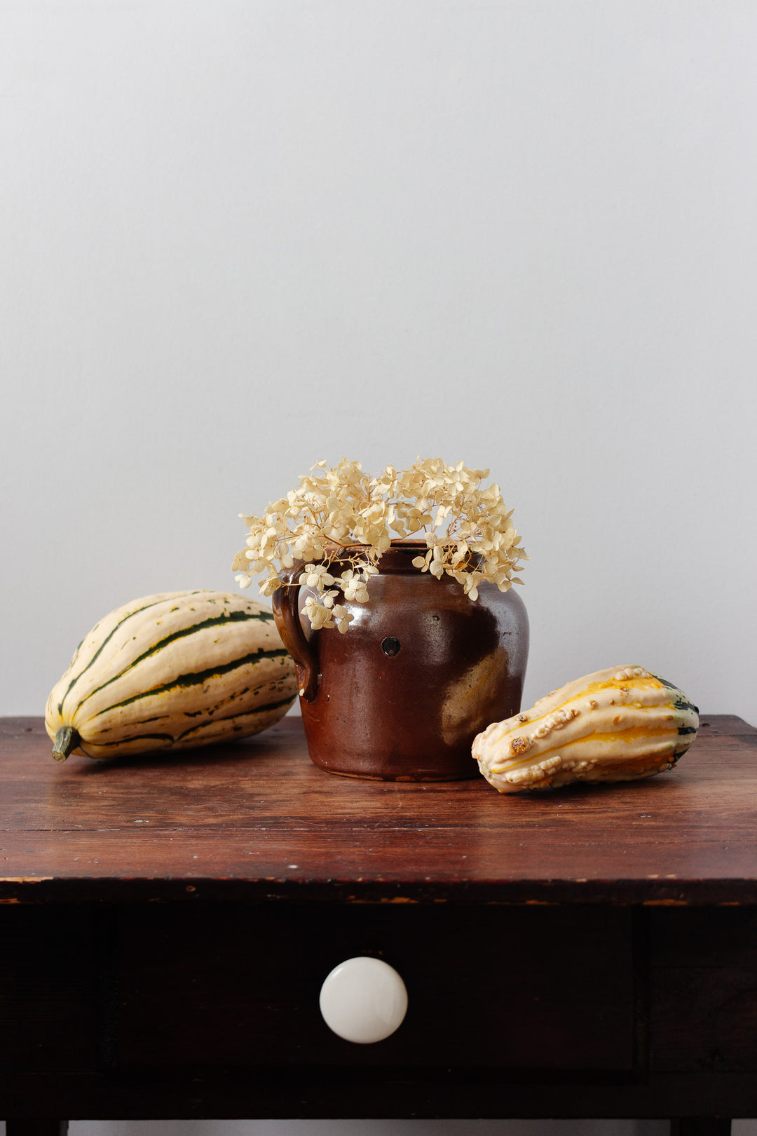antique french stoneware single handle pot