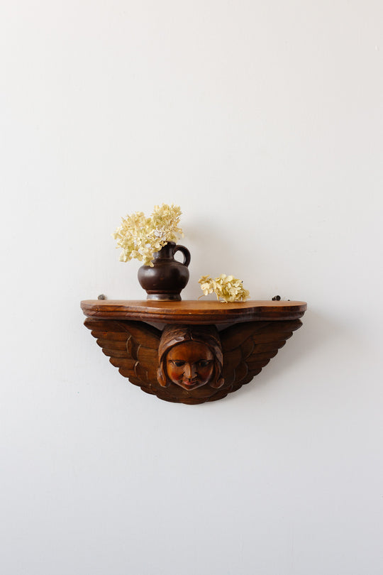antique hand carved putti wall shelf