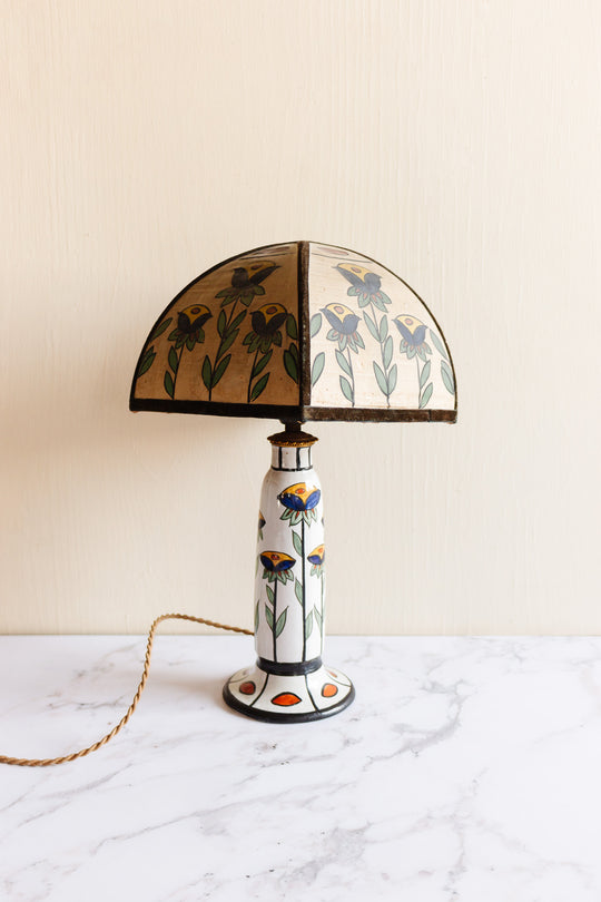 rare 1920s Henri Delcourt art deco ceramic lamp with matching shade