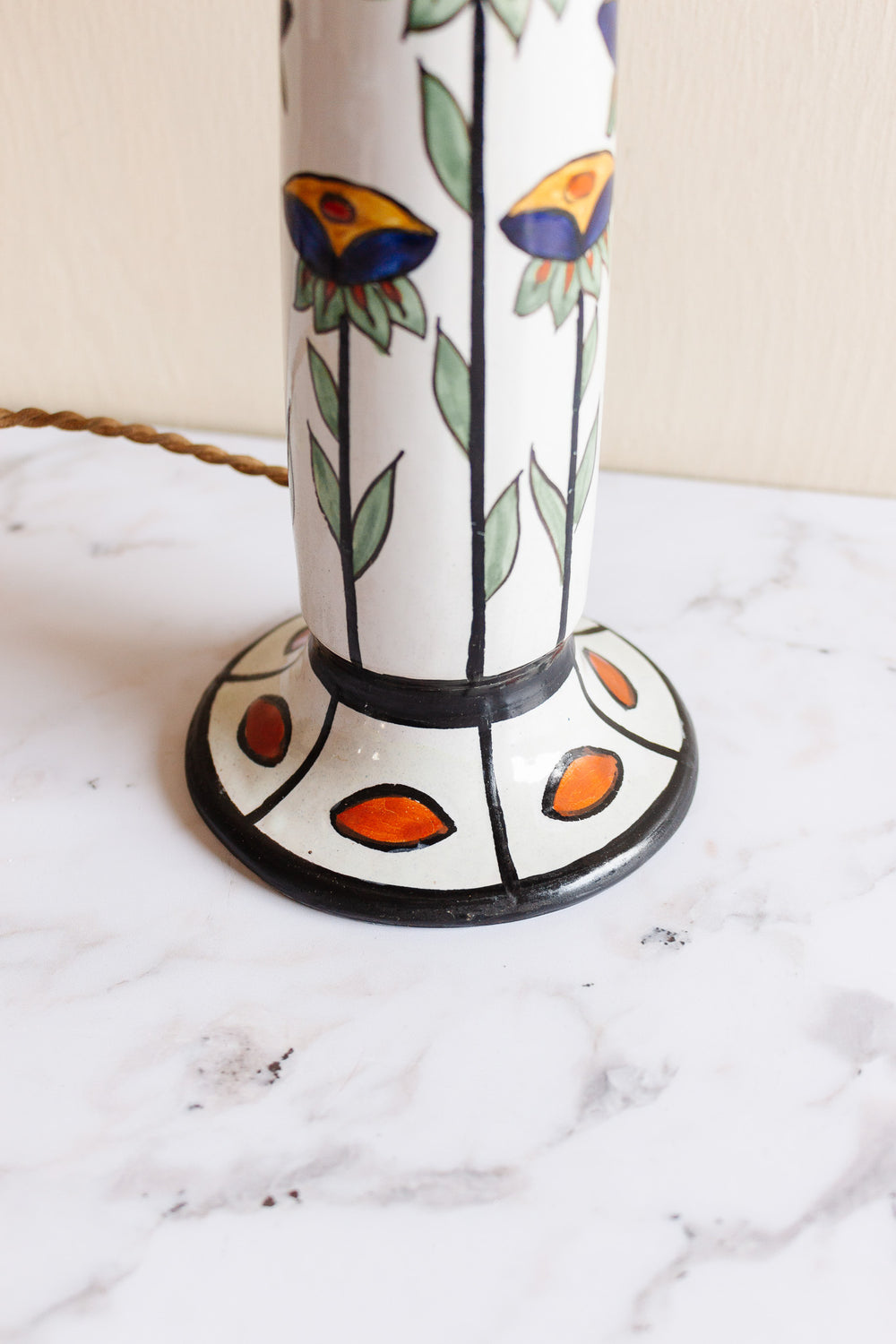 rare 1920s Henri Delcourt art deco ceramic lamp with matching shade