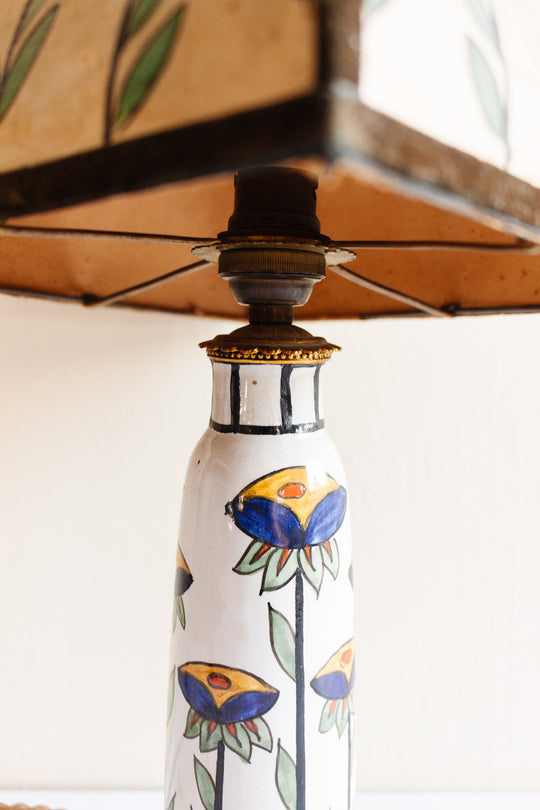 rare 1920s Henri Delcourt art deco ceramic lamp with matching shade
