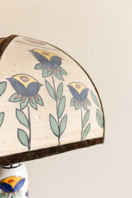 rare 1920s Henri Delcourt art deco ceramic lamp with matching shade
