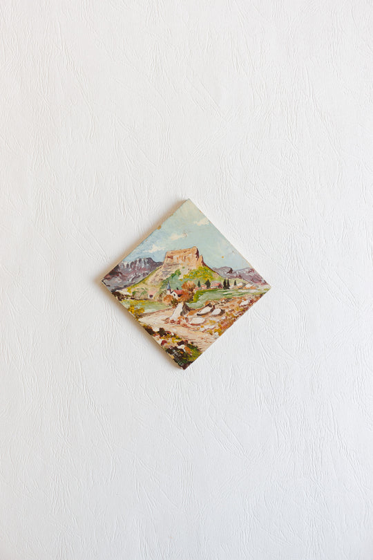 vintage french "mont aiguille" painted tile