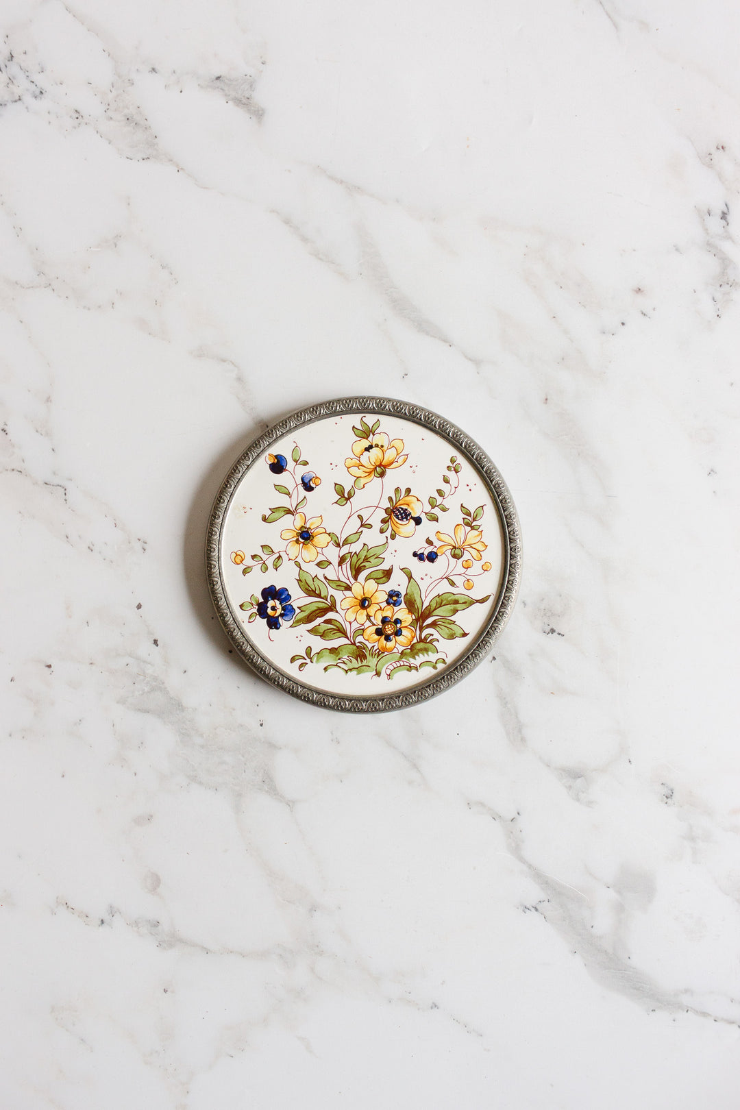 antique french porcelain and pewter "sous-verre" pair