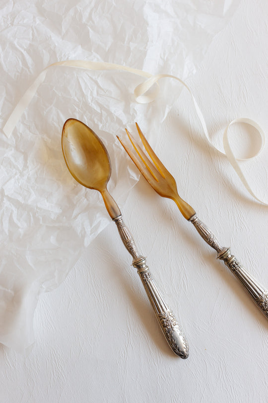 antique french silver and horn serving set