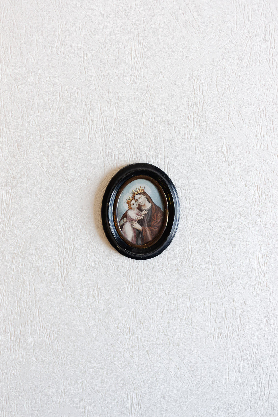antique napolean french relic of madonna and child in an ebonized frame