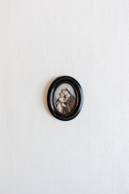 antique napolean french relic of madonna and child in an ebonized frame