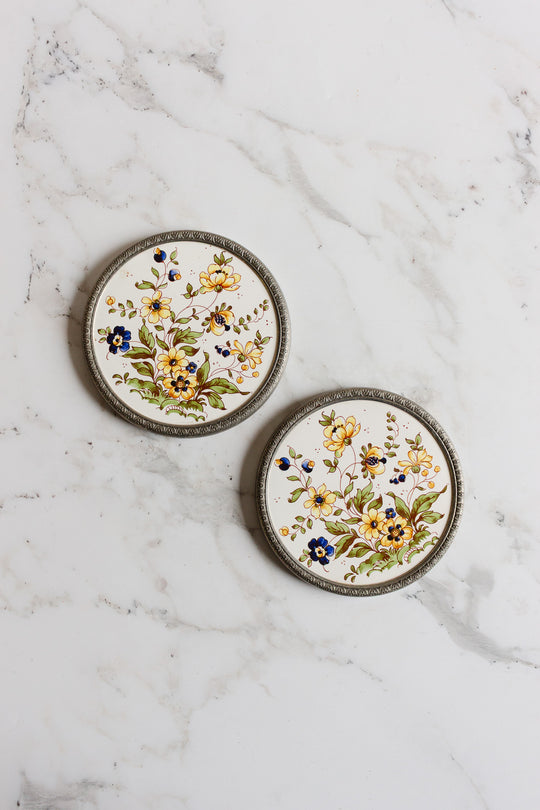 antique french porcelain and pewter "sous-verre" pair