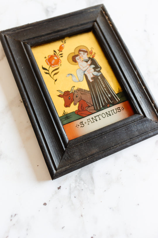 vintage german hand painted reverse glass icon S. Antonius