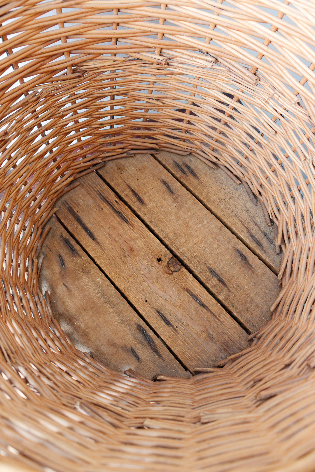 antique french extra large basket wood plank base