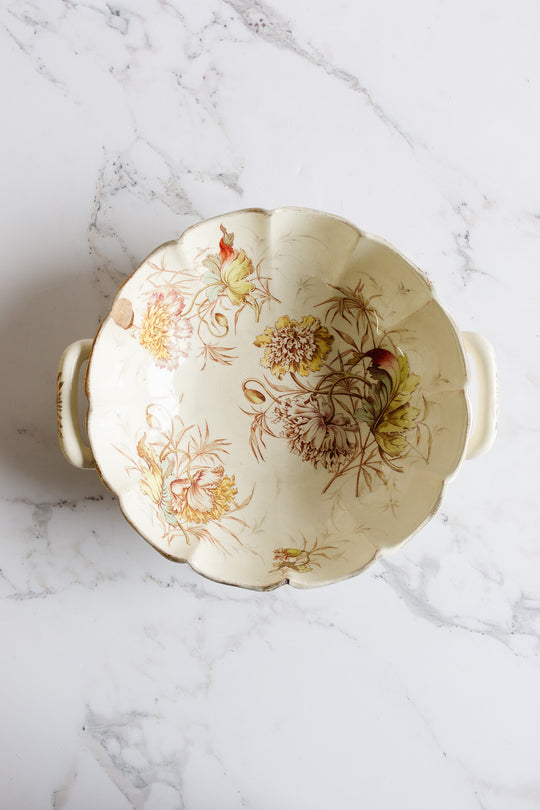 rare 1880s french luneville ruffled polychrome "pavot" serving dish