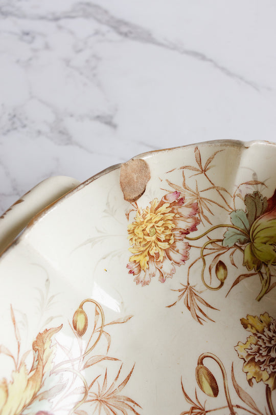 rare 1880s french luneville ruffled polychrome "pavot" serving dish
