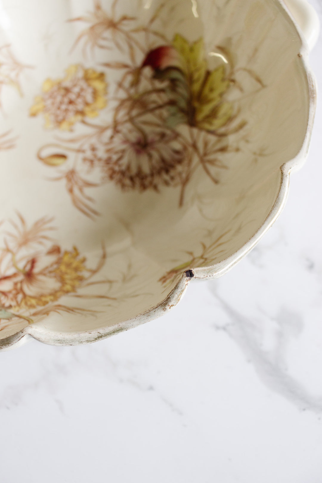 rare 1880s french luneville ruffled polychrome "pavot" serving dish