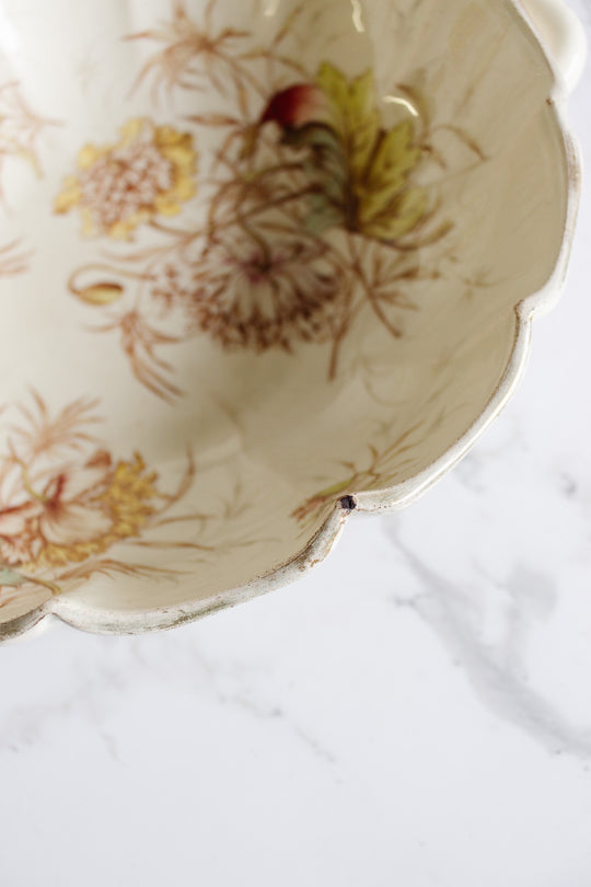 rare 1880s french luneville ruffled polychrome "pavot" serving dish