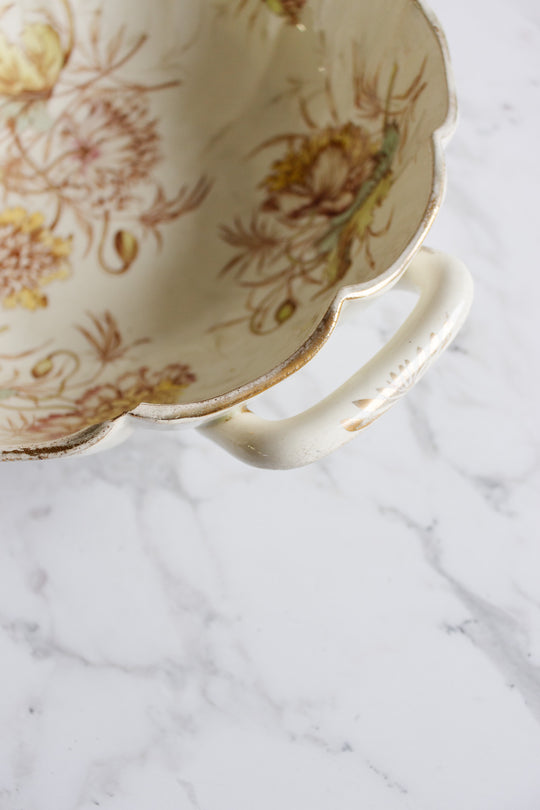 rare 1880s french luneville ruffled polychrome "pavot" serving dish