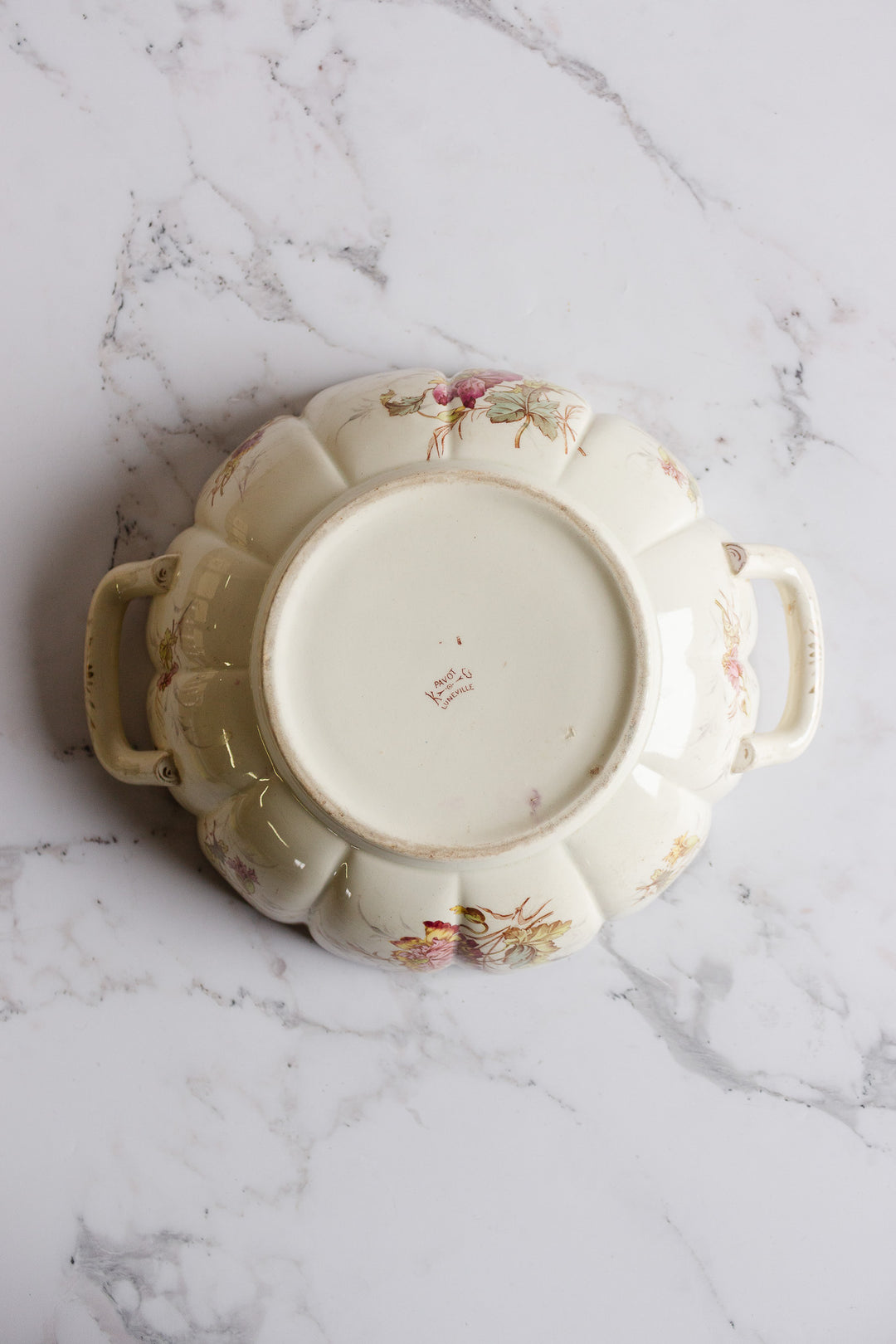 rare 1880s french luneville ruffled polychrome "pavot" serving dish