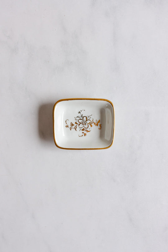 vintage french "porcelaine de france" white and gold trinket dish