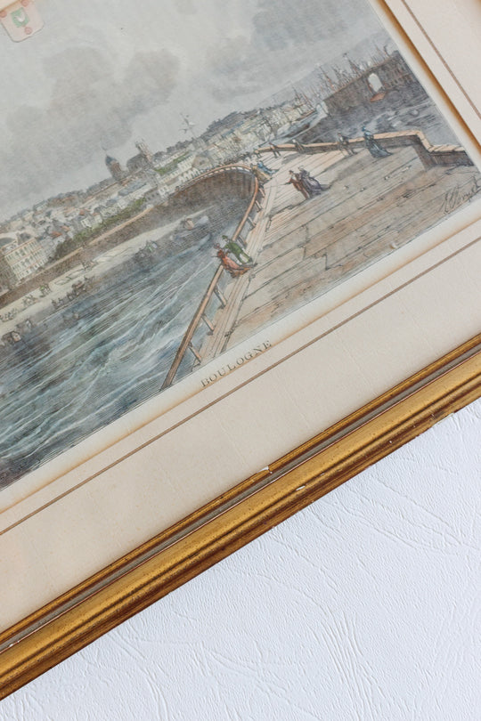 antique french coloured engraving "boulogne"