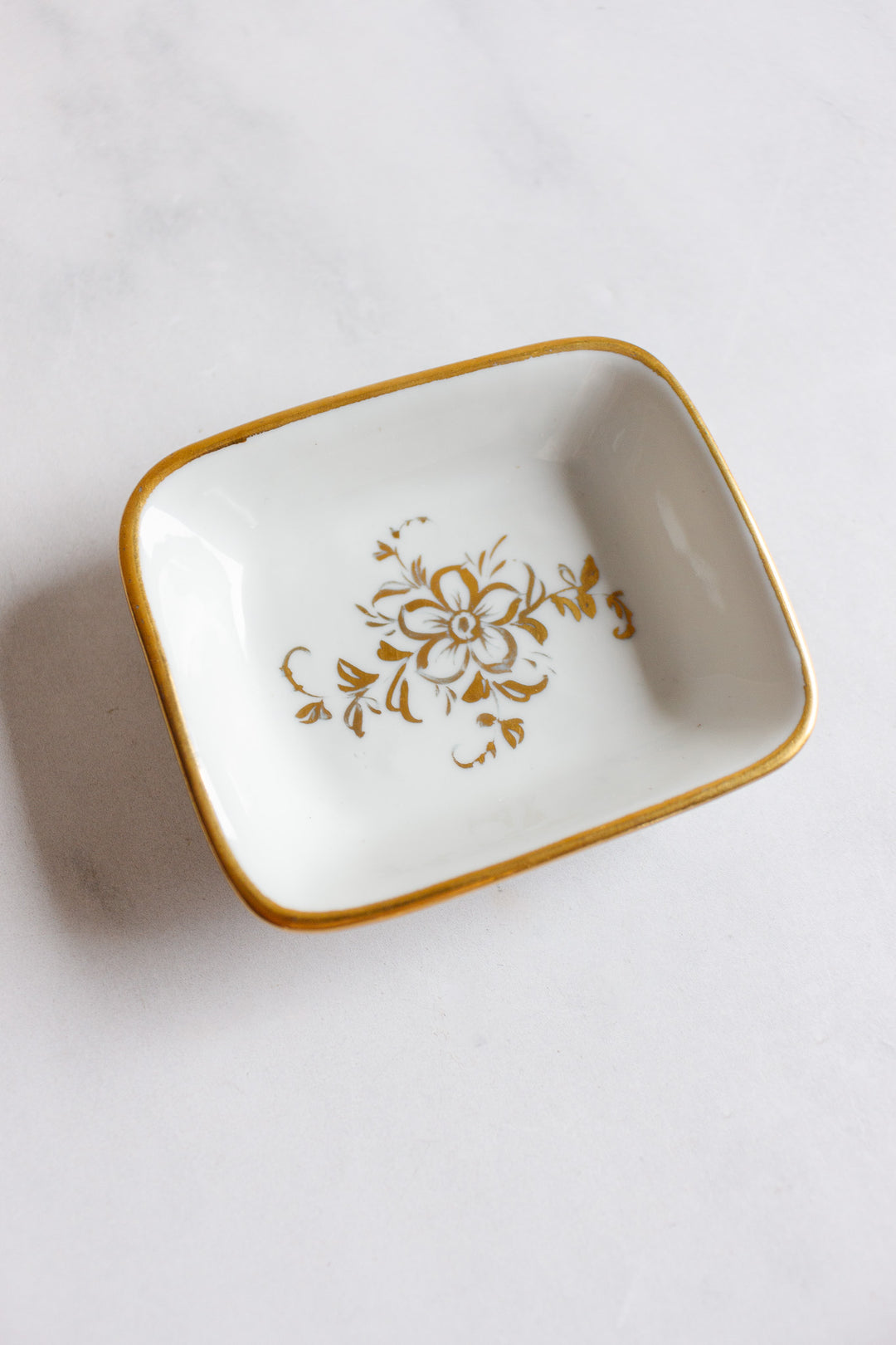 vintage french "porcelaine de france" white and gold trinket dish