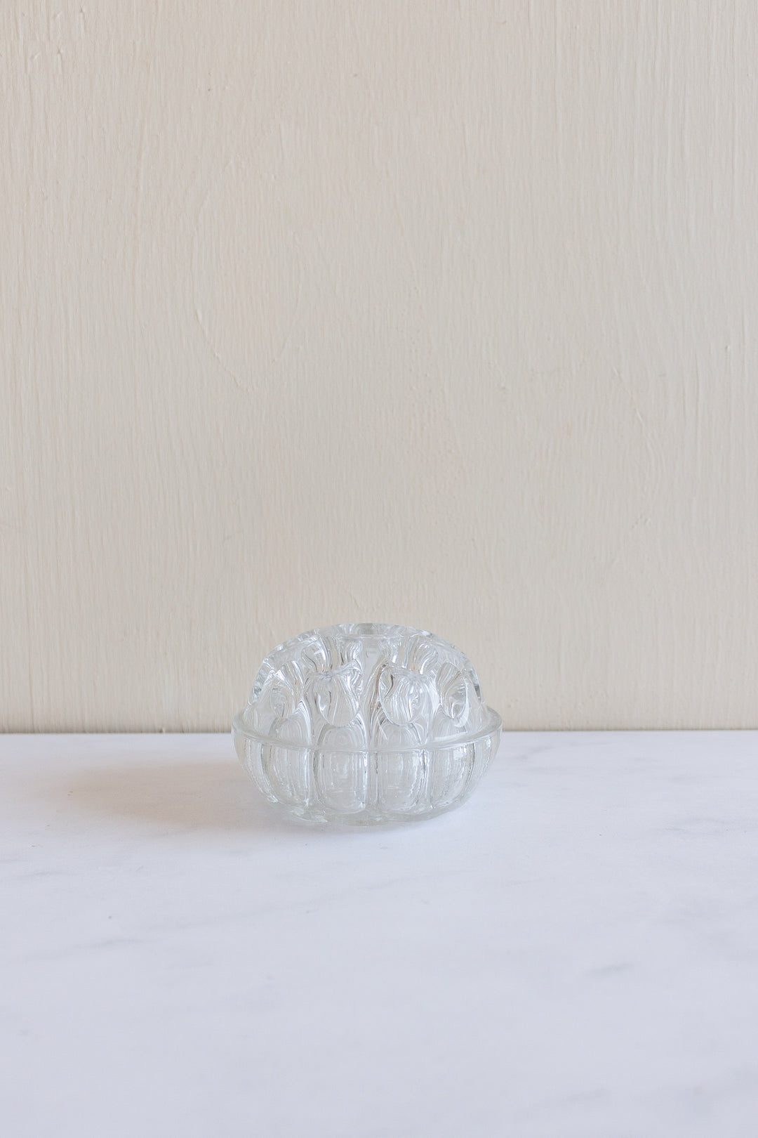 vintage French glass flower frog with pewter pedestal base