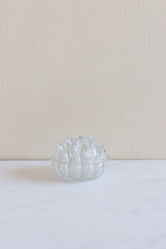 vintage French glass flower frog with pewter pedestal base