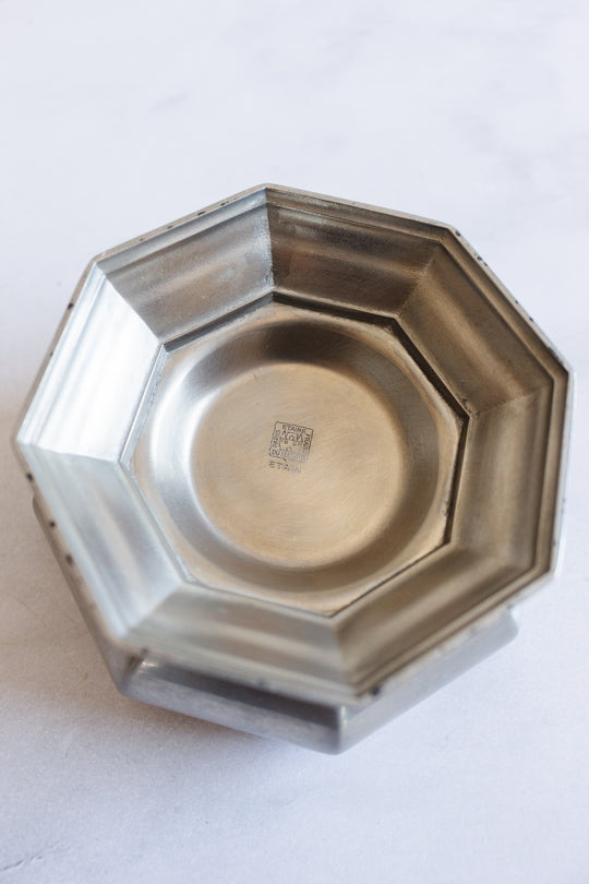 vintage French glass flower frog with pewter pedestal base