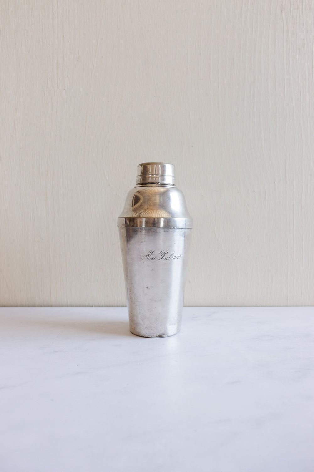 1930s French hotel silver engraved cocktail shaker