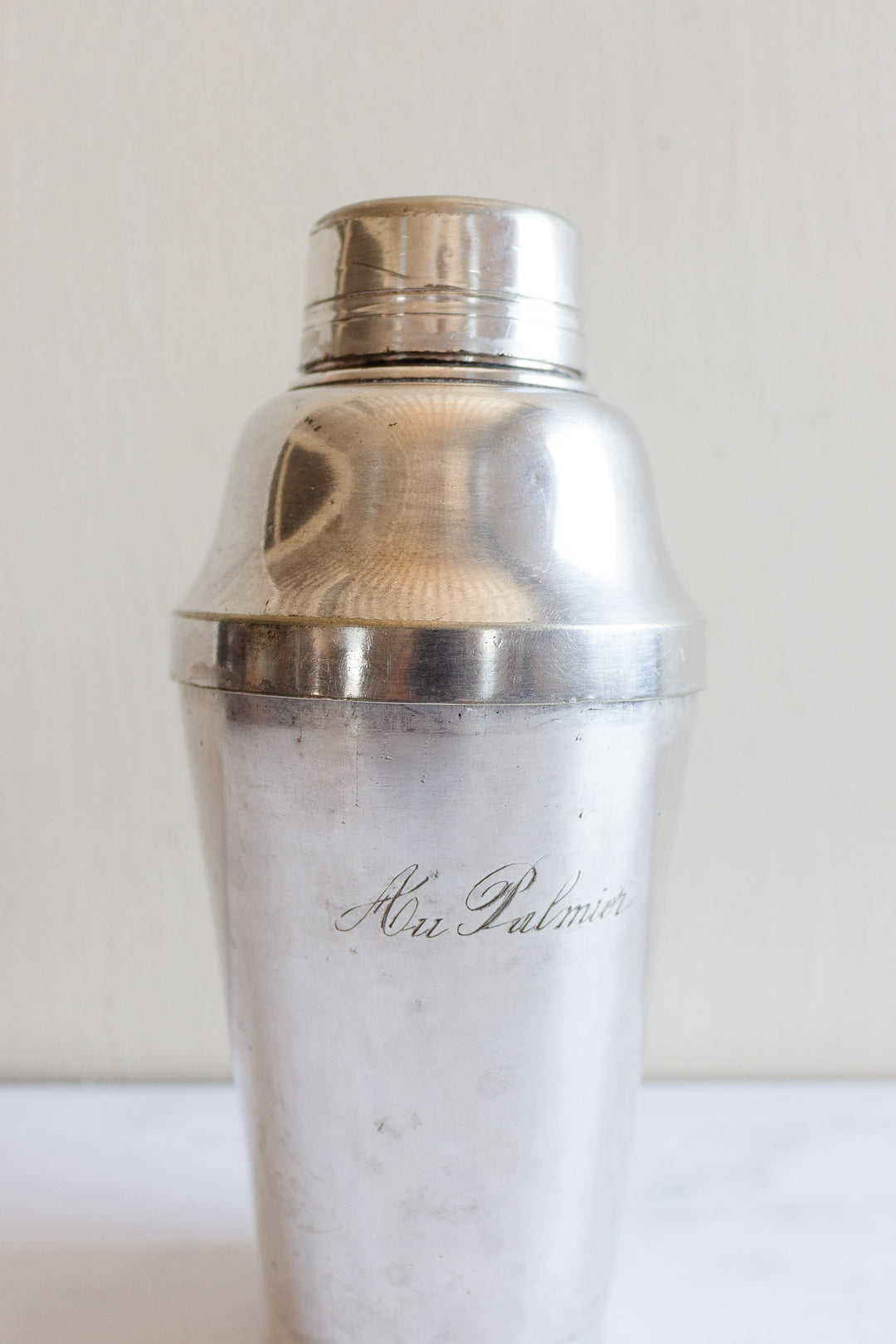 1930s French hotel silver engraved cocktail shaker