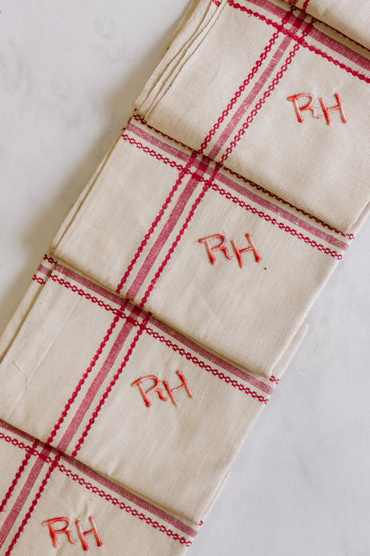 vintage french monogrammed "RH" tea towels