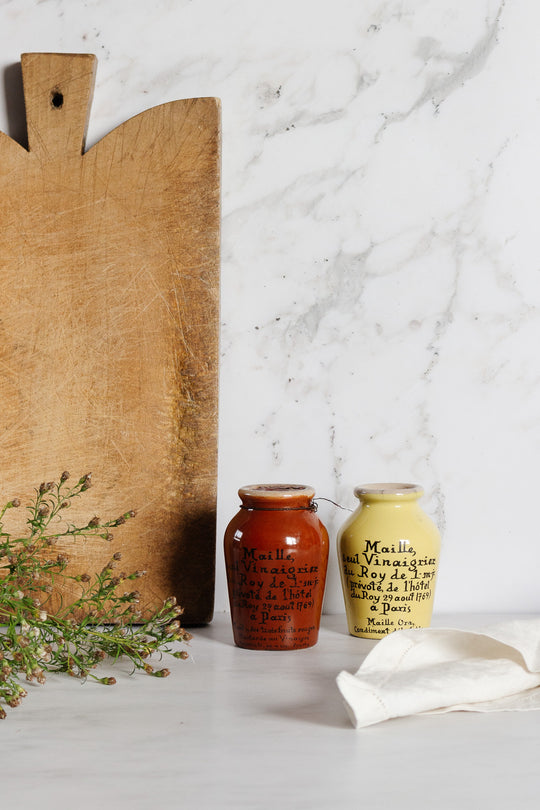 vintage french mustard jar with hand written typography