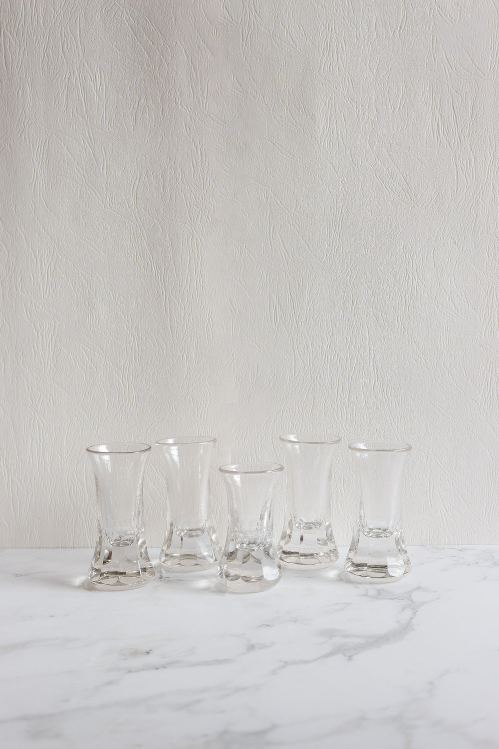 set of 5 thick blown absinthe glasses