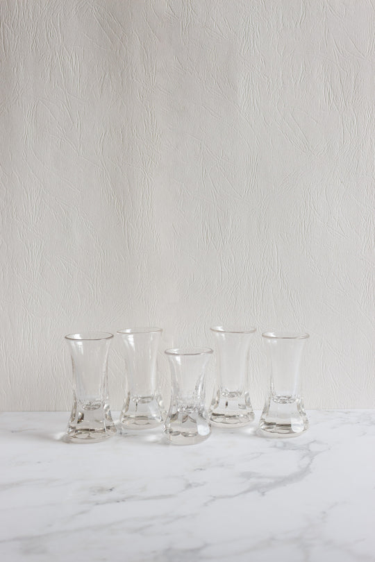 set of 5 thick blown absinthe glasses