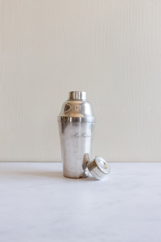 1930s French hotel silver engraved cocktail shaker